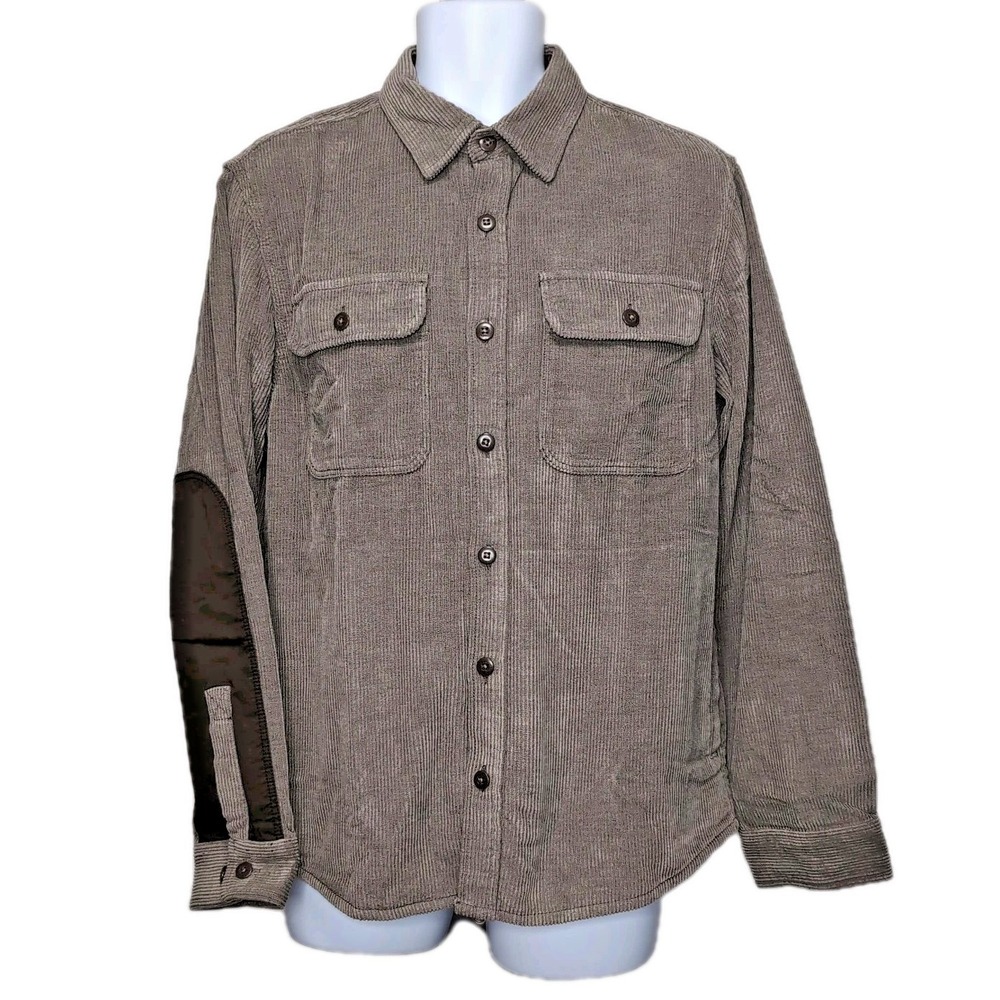 LL Bean Signature Corduroy Work Shirt Jacket Mens M Brown Elbow Patch NEW NWT